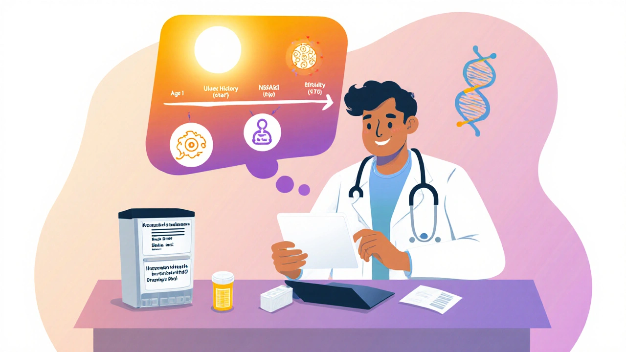 Doctor reviewing risk factors and prescribing the appropriate PPI.