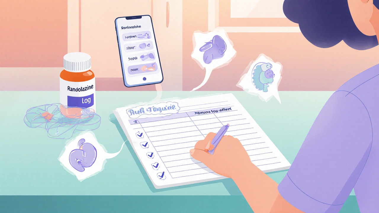 Patient using a log sheet, pill bottle and phone reminder at home.