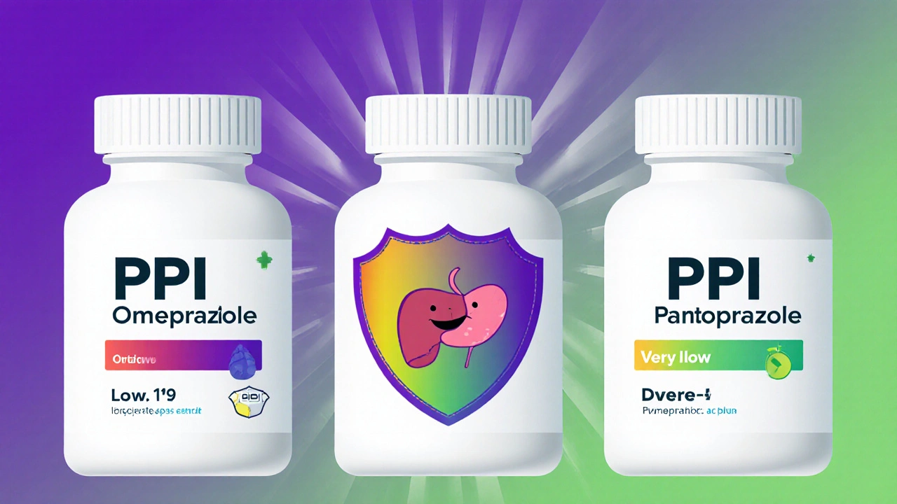 Three PPI bottles showing different CYP2C19 inhibition levels.