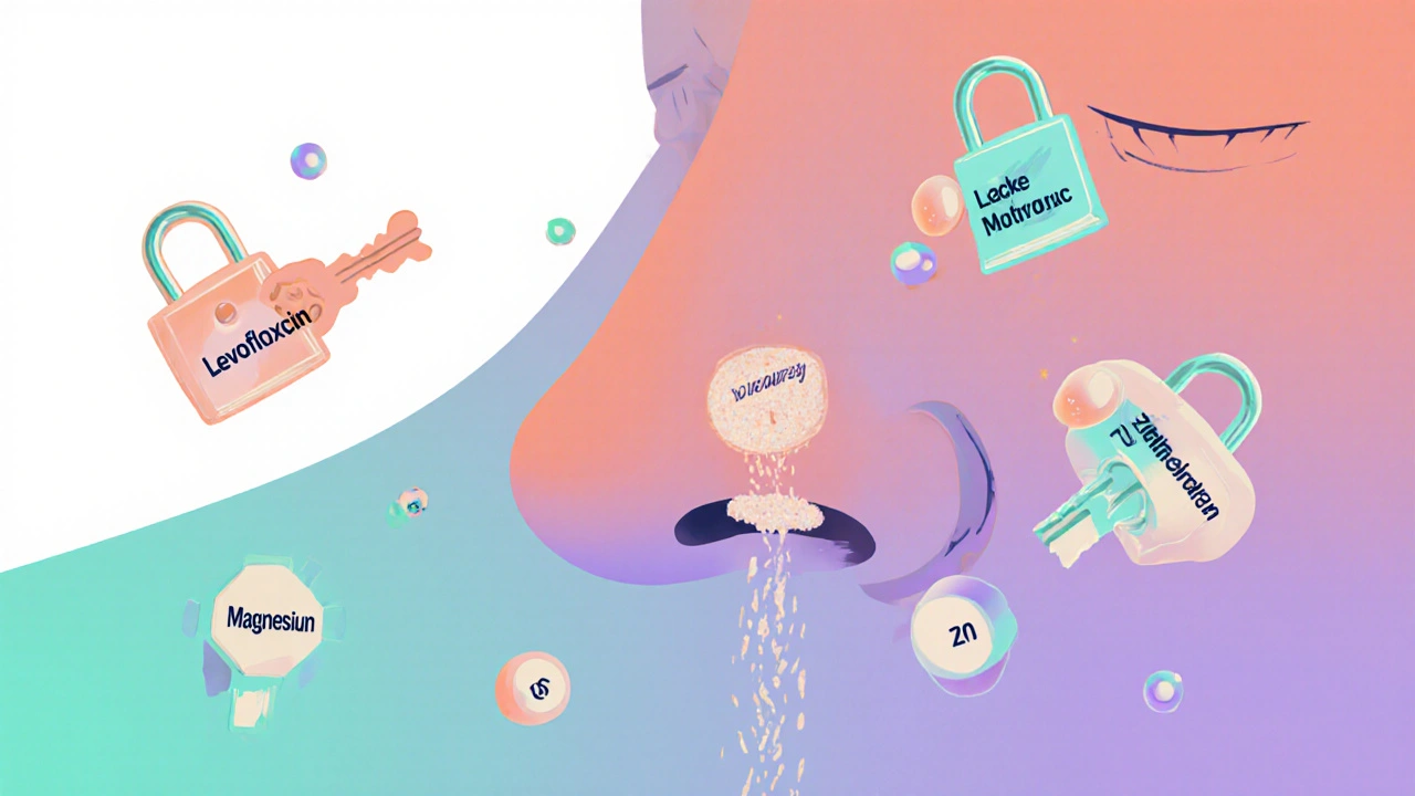 A stylized nose with drug molecules jamming scent receptors and essential minerals draining away.