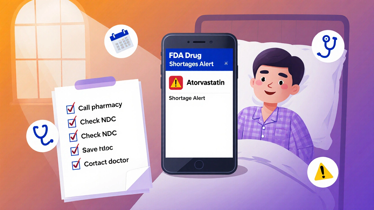 Patient receiving a drug shortage alert on their phone while in bed at home.