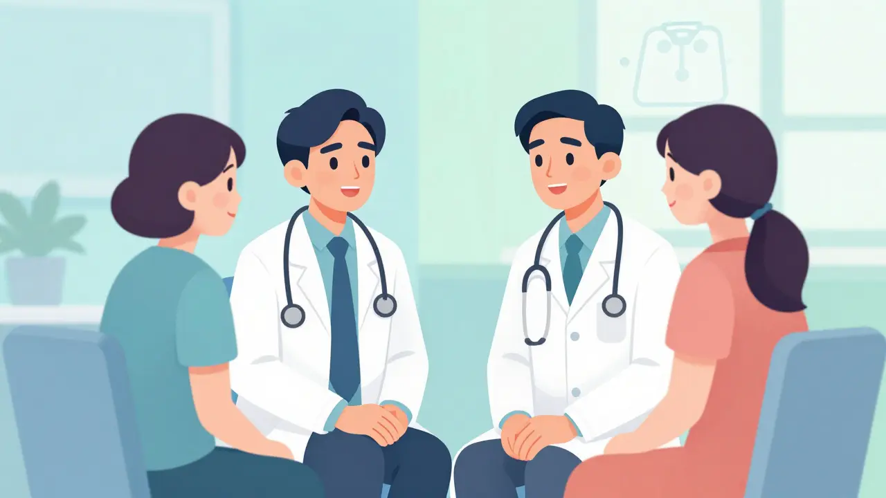 Doctor and patient discussing treatment options in a clinic.