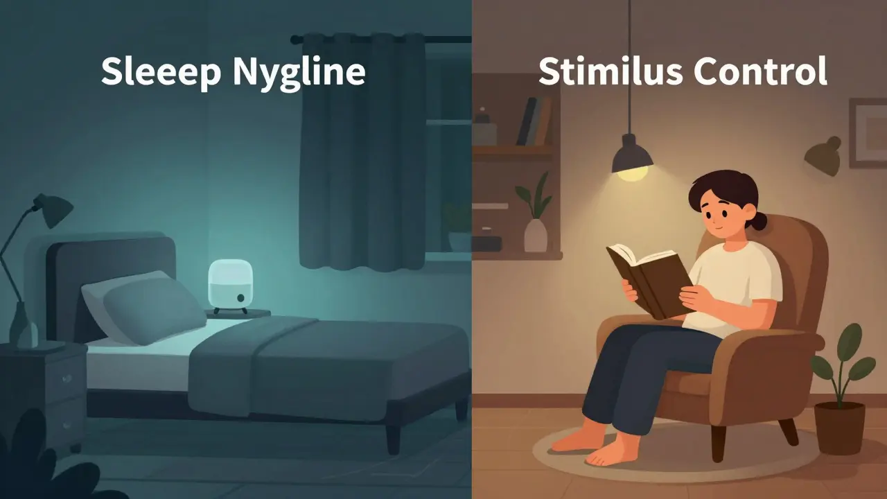 A person leaving their bedroom to sit in a dim chair, illustrating stimulus control for insomnia.